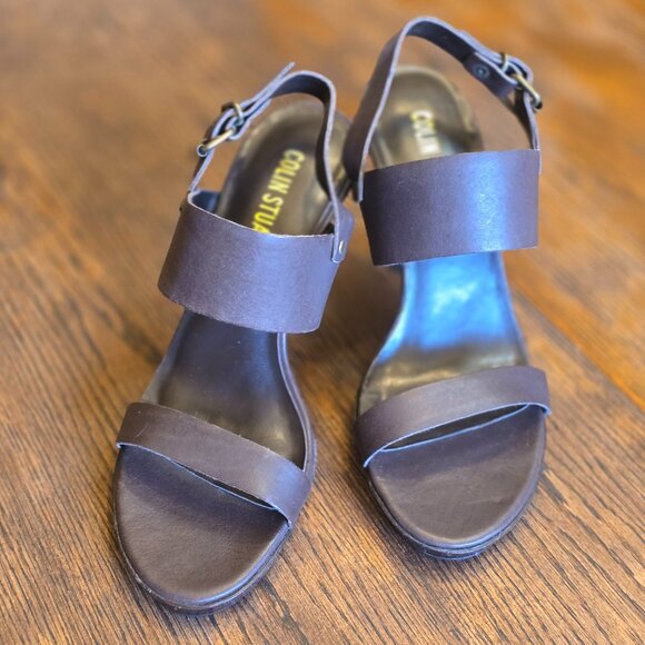 NWOT COLIN STUART dark chocolate leather strappy heel. size 8 - Picture 3 of 9